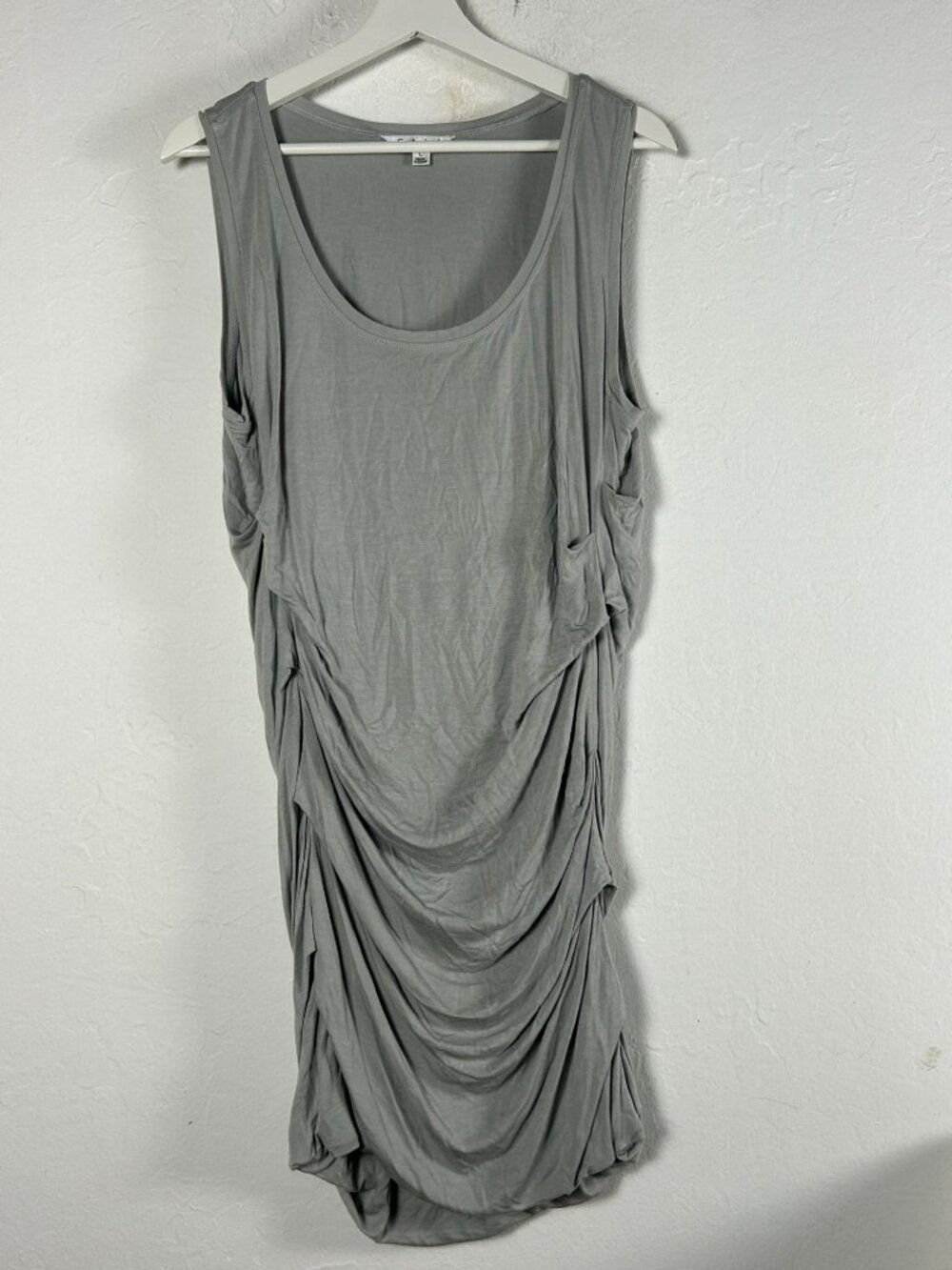 Cabi Womens Gray Draped Ruched Sleeveless Tunic Dress Large #631 Scoop Neck NWOT